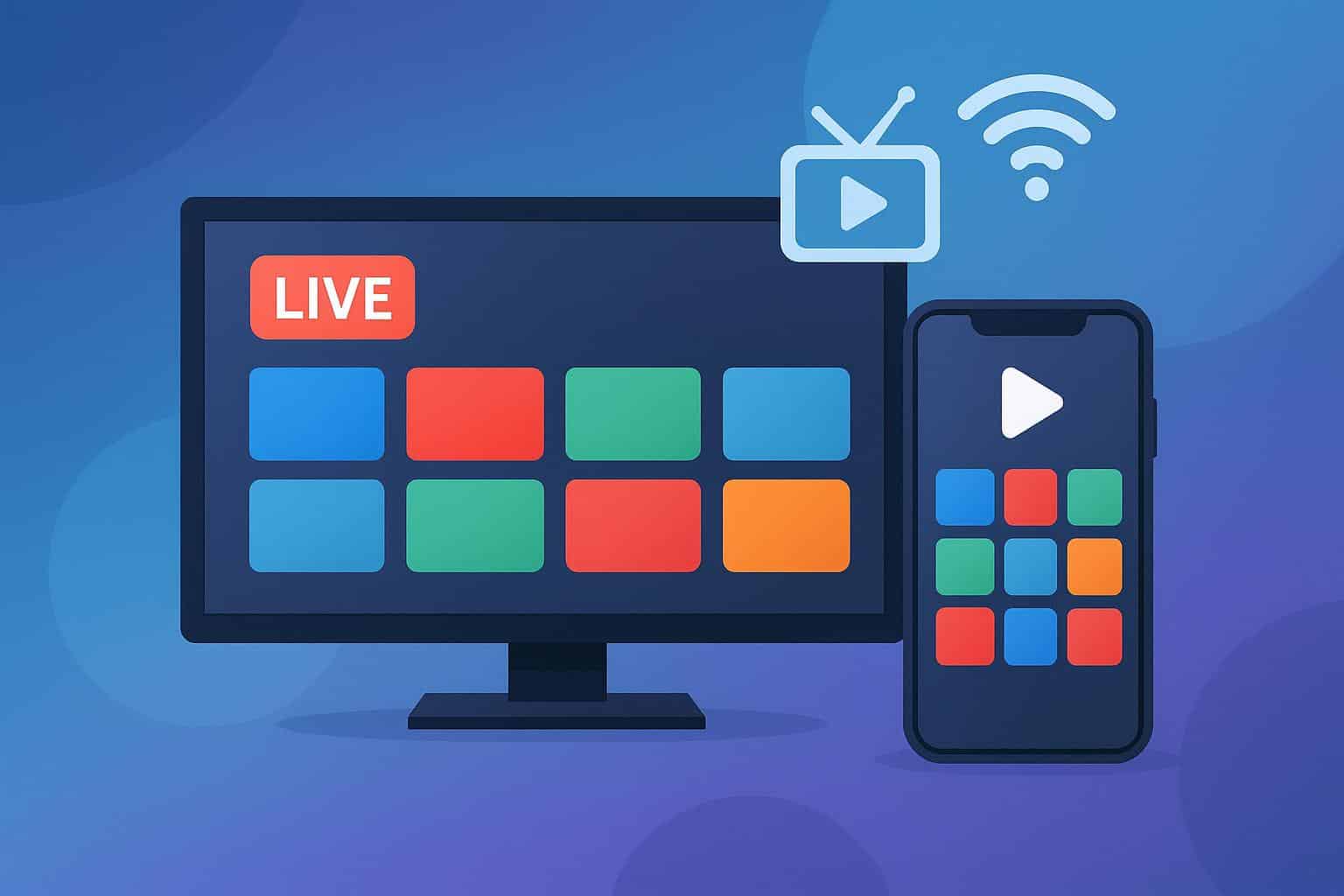 Smartphone streaming live TV channels app interface, showcasing anytime, anywhere viewing options