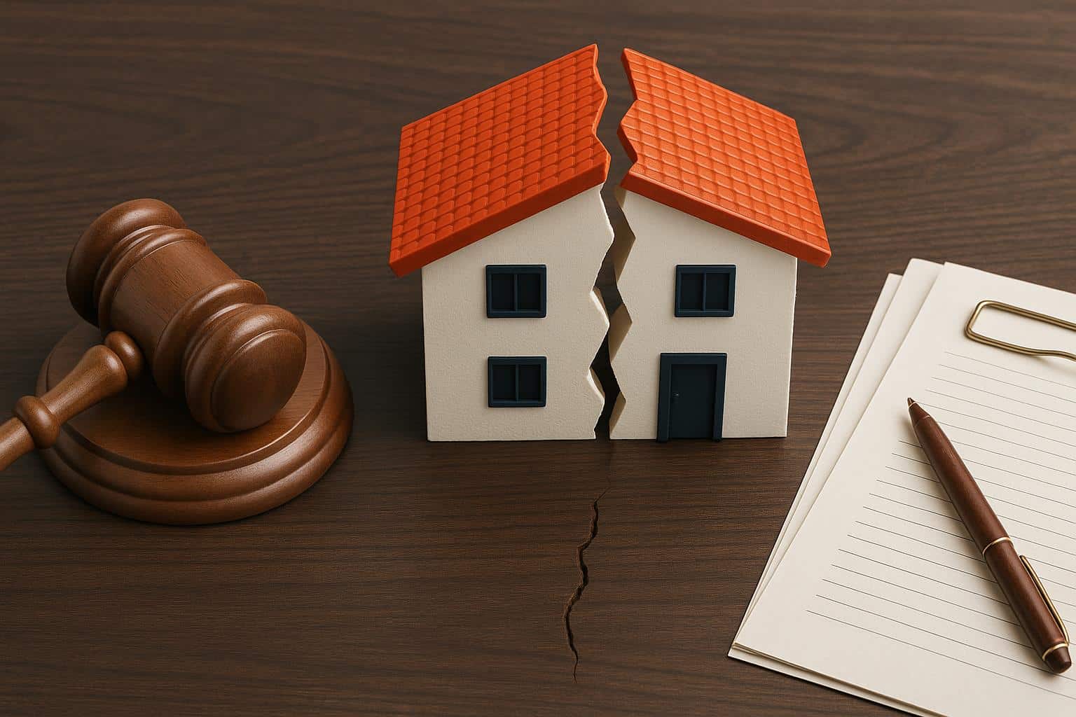 Real estate property divided by boundary lines representing a partition action legal process