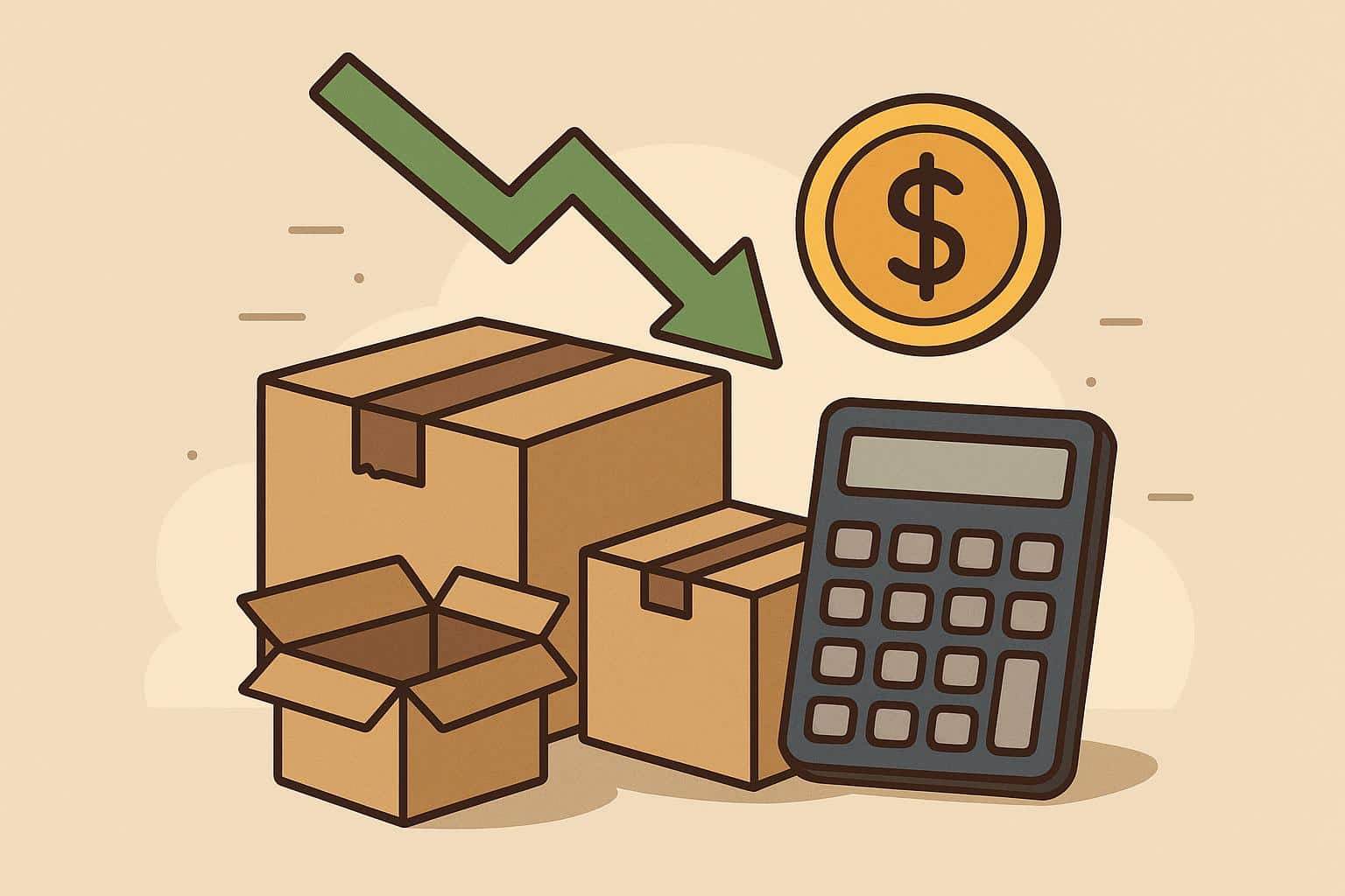 Stacked cardboard boxes with eco-friendly packaging materials highlighting cost-saving solutions