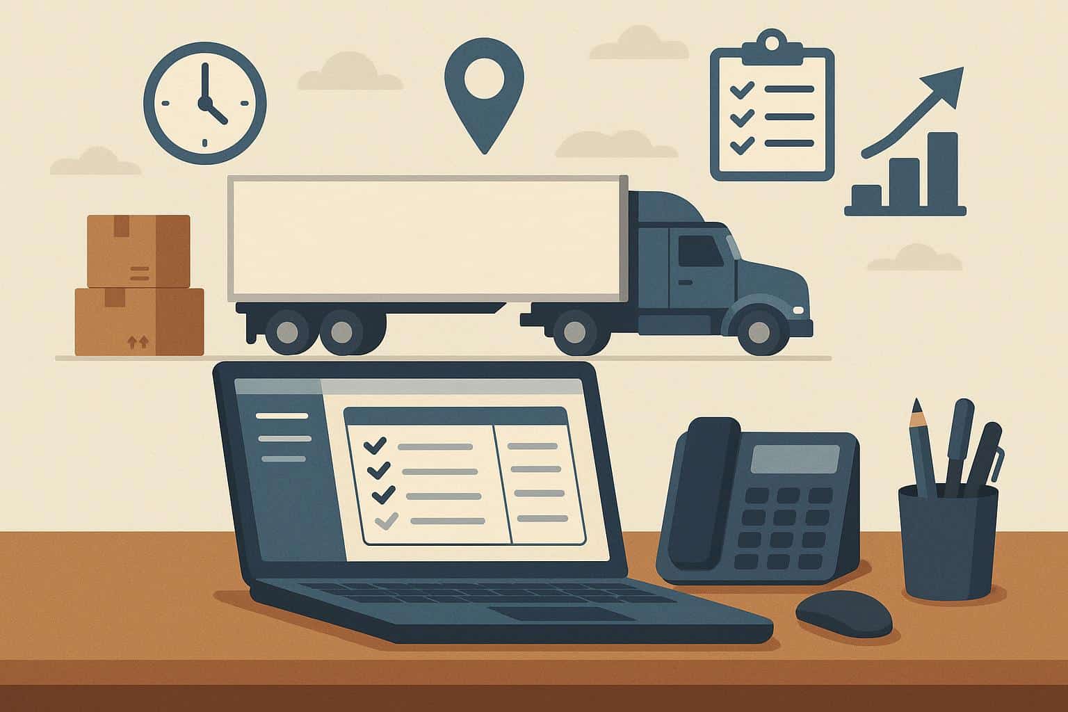 Dry van trucks being loaded at a warehouse, illustrating freight dispatch support operations