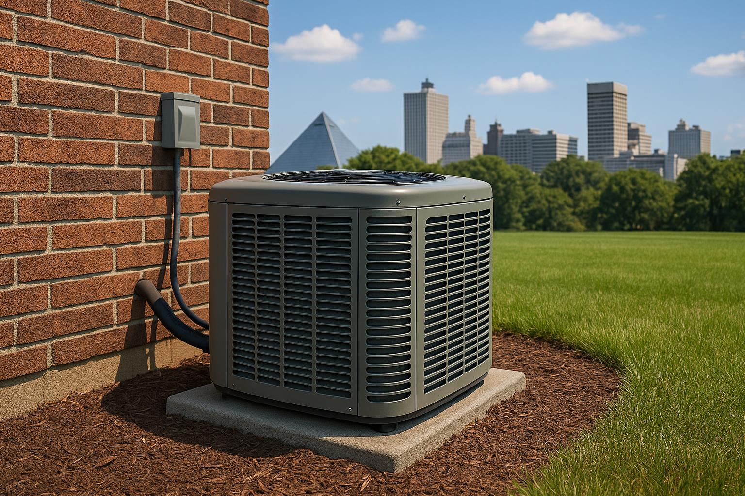 Air conditioning unit being serviced to prepare for summer heat in Memphis