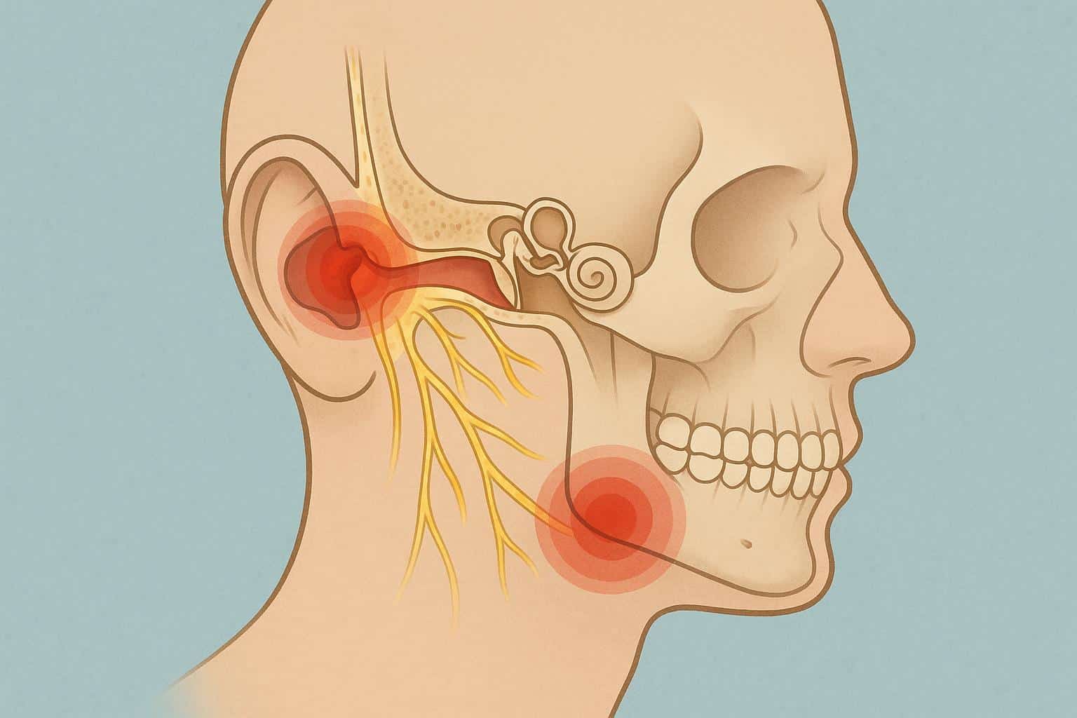 Illustration showing connection between ear infection, jaw pain, nerves, and inflammation