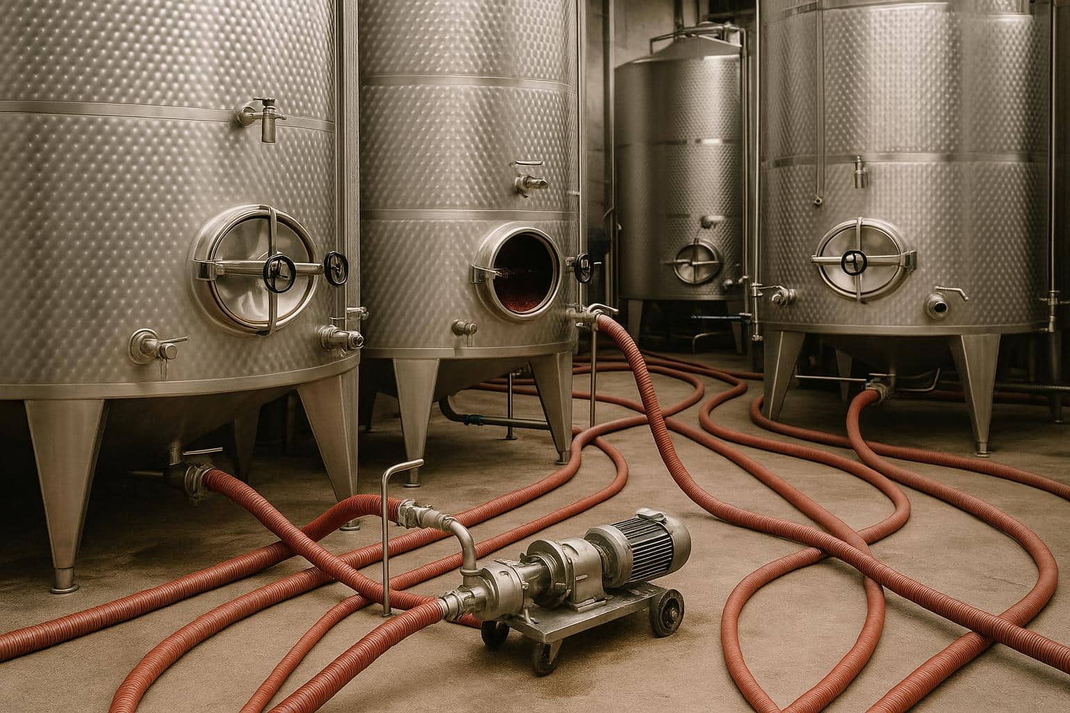 Modern winemaking equipment in a winery showcasing advanced wine production systems and tools
