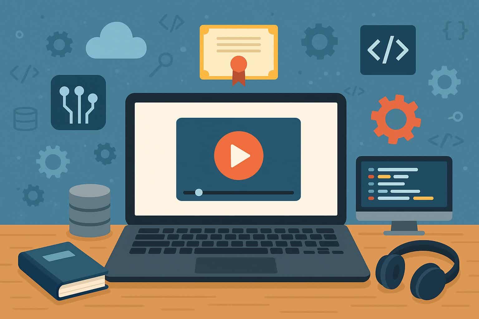 Laptop displaying coding and technical course platforms for developing in-demand tech skills