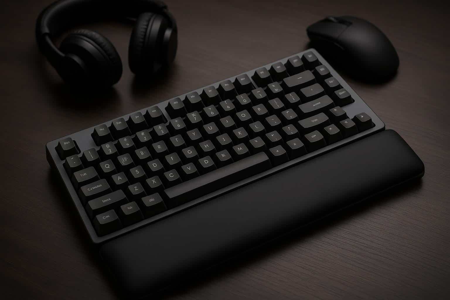 Mechanical keyboard with RGB lighting and ergonomic design on a modern workspace desk