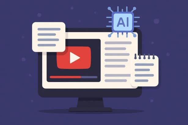 AI-powered software summarizing YouTube videos on a computer screen with video thumbnails
