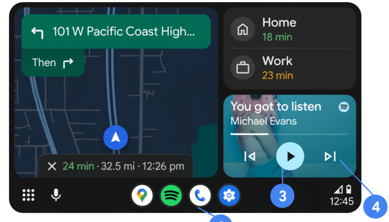 Android Auto display showing Gemini assistant loading, rollout delays