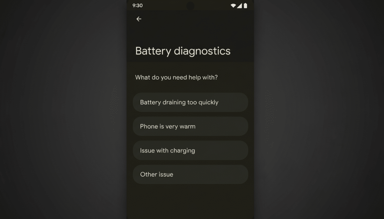 Google Pixel smartphone displaying Bluetooth diagnostics and test results