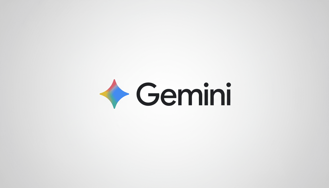 The Gemini logo, featuring a colorful, four-pointed star icon to the left of the word Gemini in black text, presented on a professional light gray gradient background.