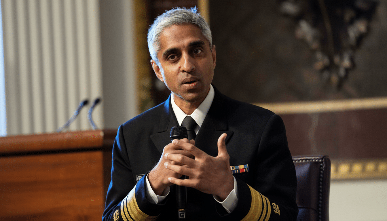 A man in a naval uniform speaking into a microphone, resized to a 16:9 aspect ratio.