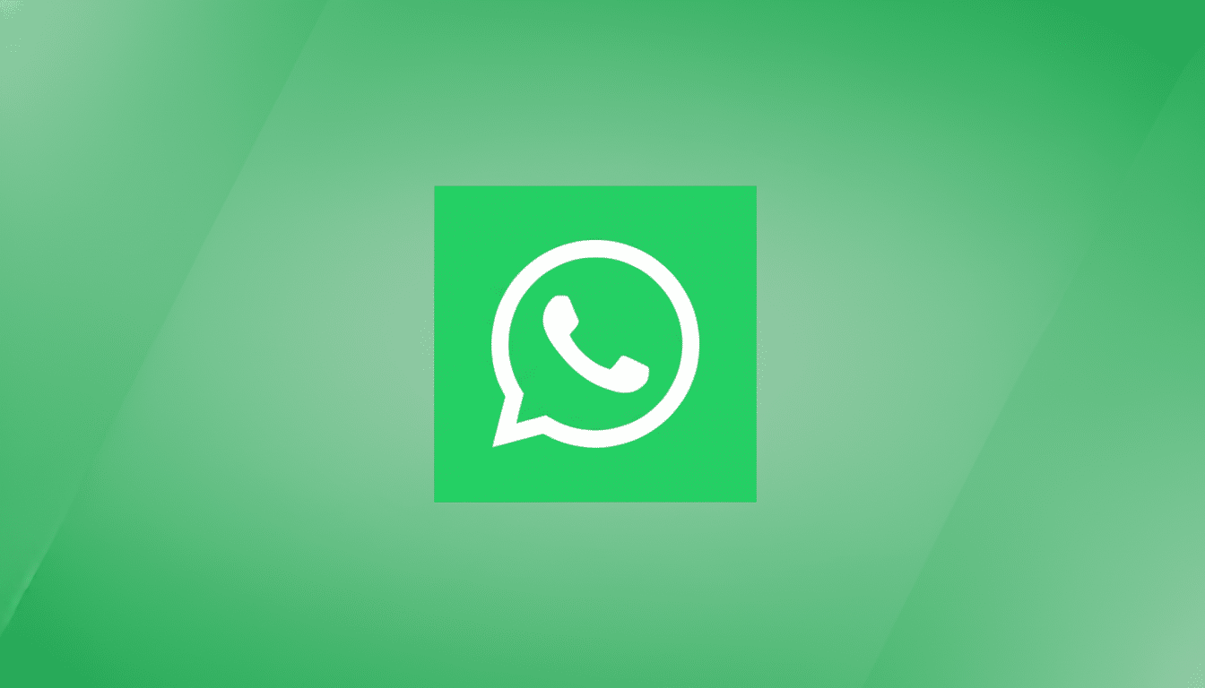 The WhatsApp logo, a white phone icon inside a speech bubble, centered on a green background with a subtle gradient and soft diagonal patterns, resized to a 16:9 aspect ratio.