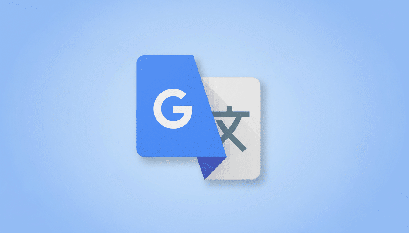 The Google Translate app icon, featuring a blue speech bubble with a white G and a white speech bubble with a stylized character, set against a light blue background with a subtle gradient.