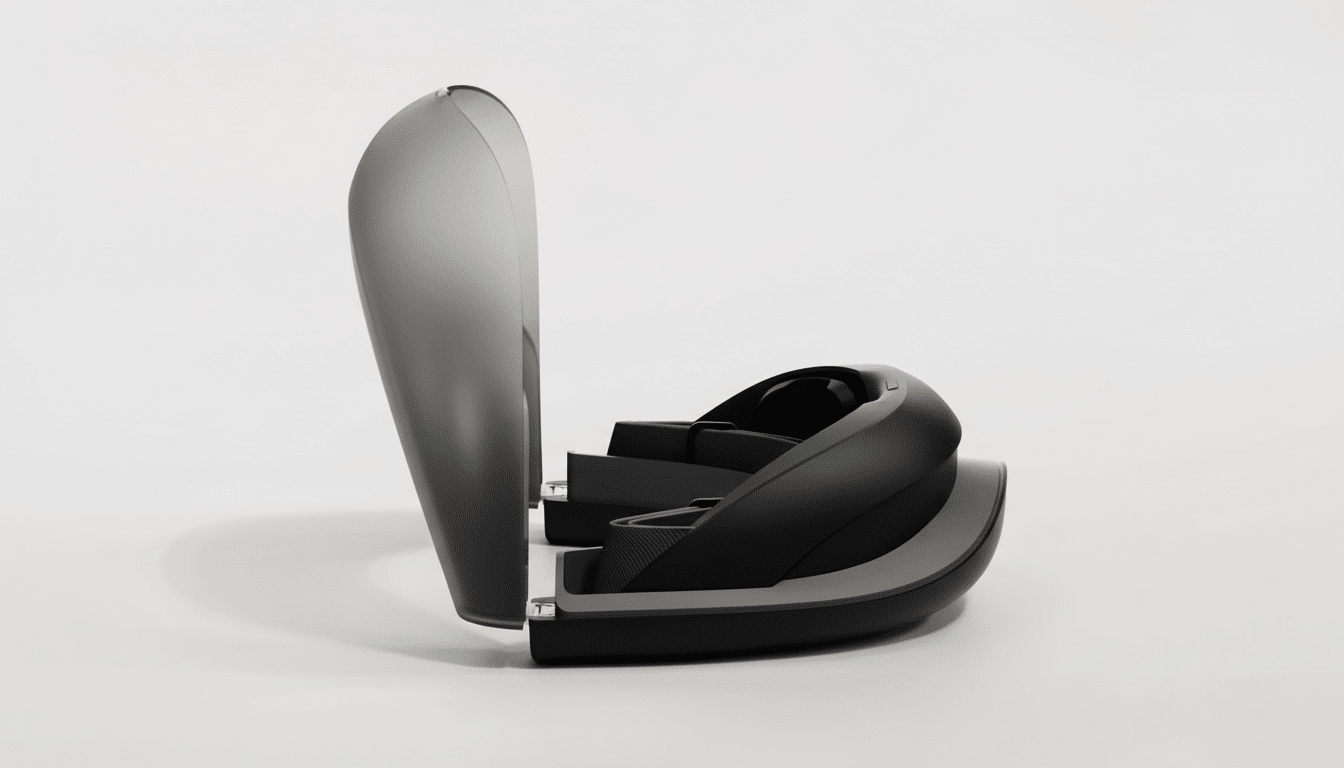 A sleek, modern black and grey chair with a tall, curved backrest, designed for a professional and clean presentation.
