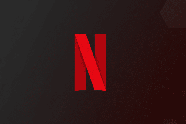 The Netflix logo, a red capital N with a ribbon-like design, centered on a dark gray background with subtle hexagonal patterns and a red gradient on the right side.