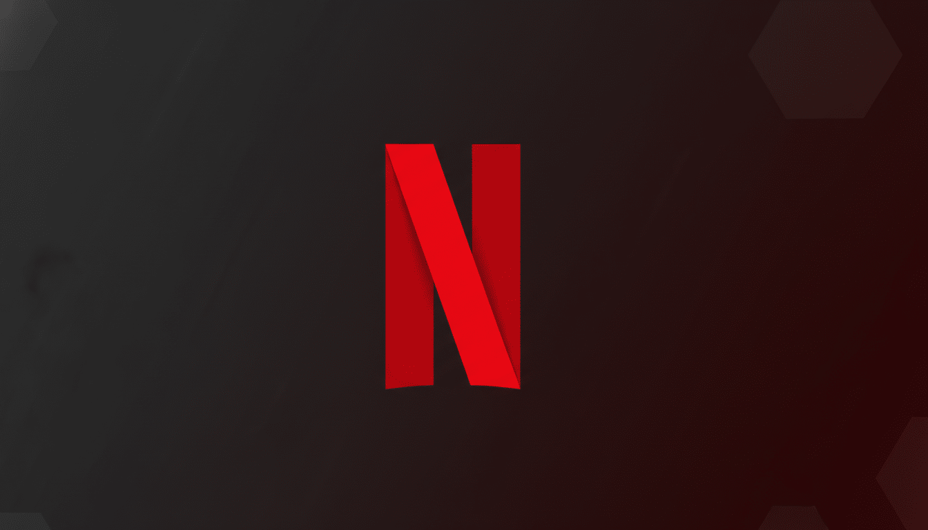 The Netflix logo, a red capital N with a ribbon-like design, centered on a dark gray background with subtle hexagonal patterns and a red gradient on the right side.