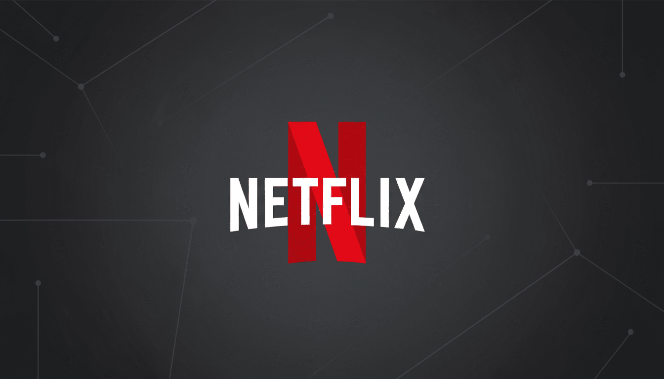 The Netflix logo, featuring a red N and the word NETFLIX in white, centered on a dark gray background with subtle, interconnected line patterns.
