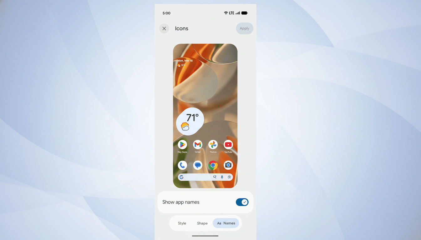 A smartphone screen displaying app icons and a weather widget, set against a professional, soft blue gradient background.