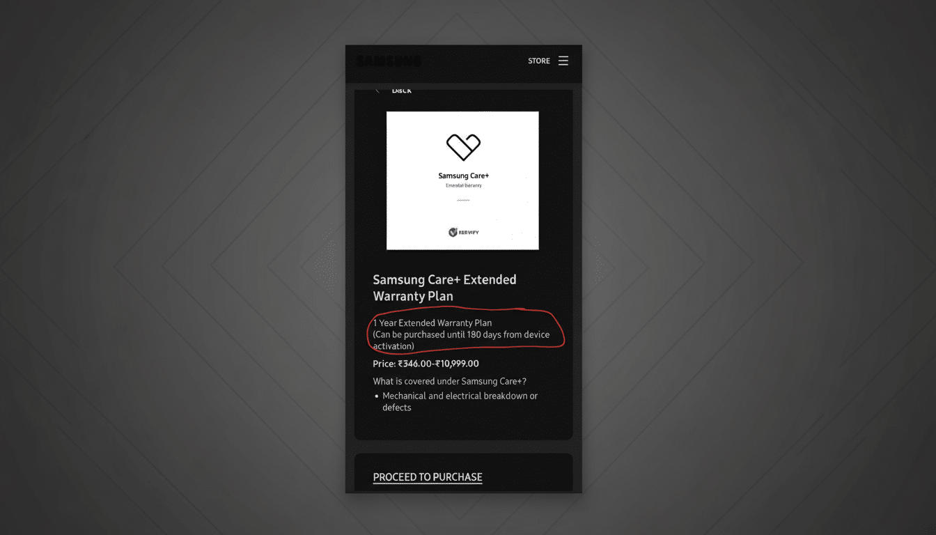 Samsung One UI 9 Warranty and Care app interface on Galaxy phone screen