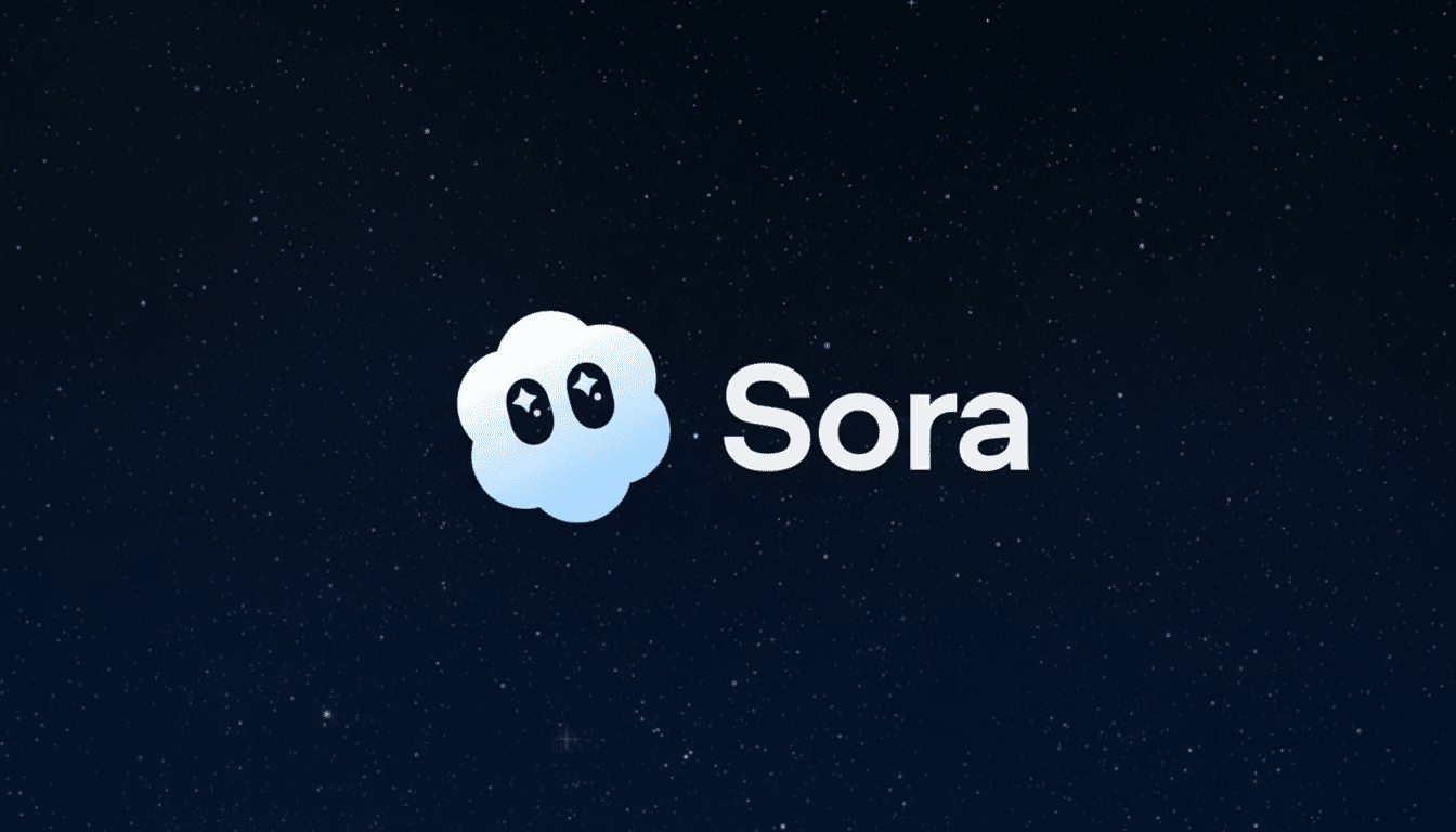 The Sora logo, featuring a white cloud-like character with large eyes next to the word Sora in white text, set against a dark blue starry background.