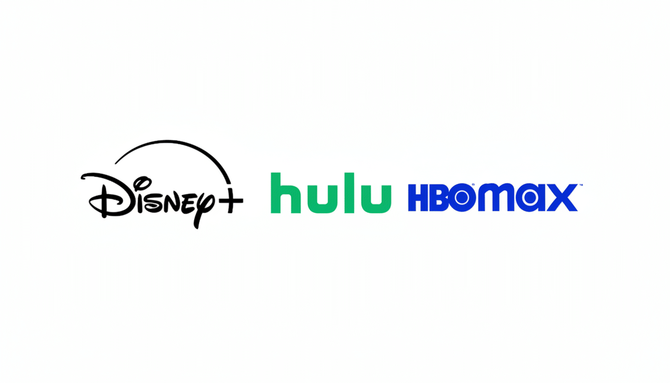 The logos for Disney+, Hulu, and HBO Max are displayed side-by-side on a white background.
