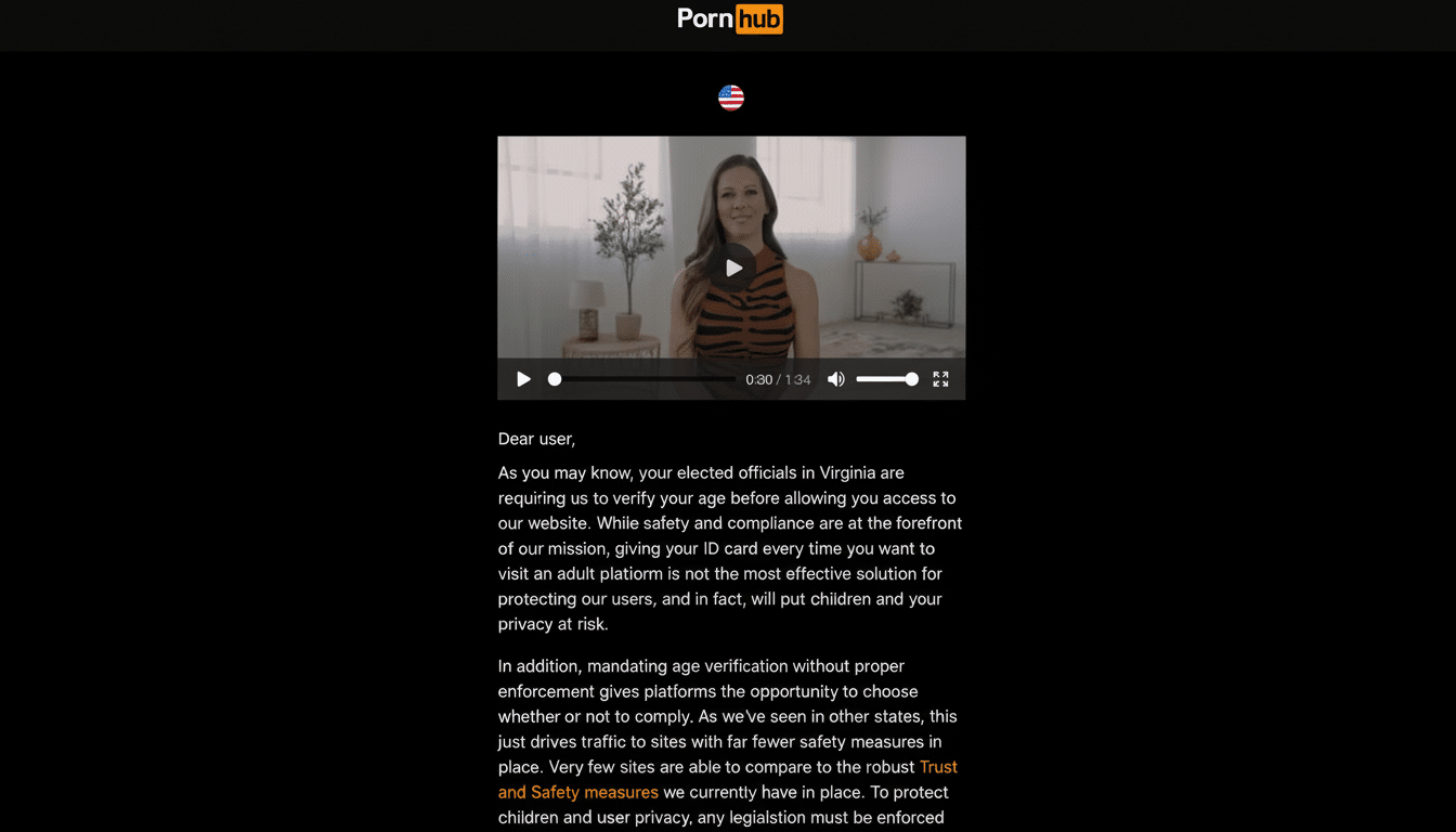 Pornhub blocked in 23 US states and three countries