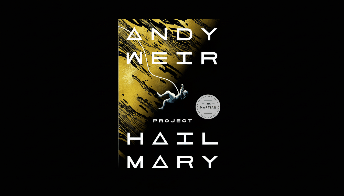 The book cover for Project Hail Mary by Andy Weir, featuring an astronaut floating against a black and gold background, resized to a 16:9 aspect ratio.