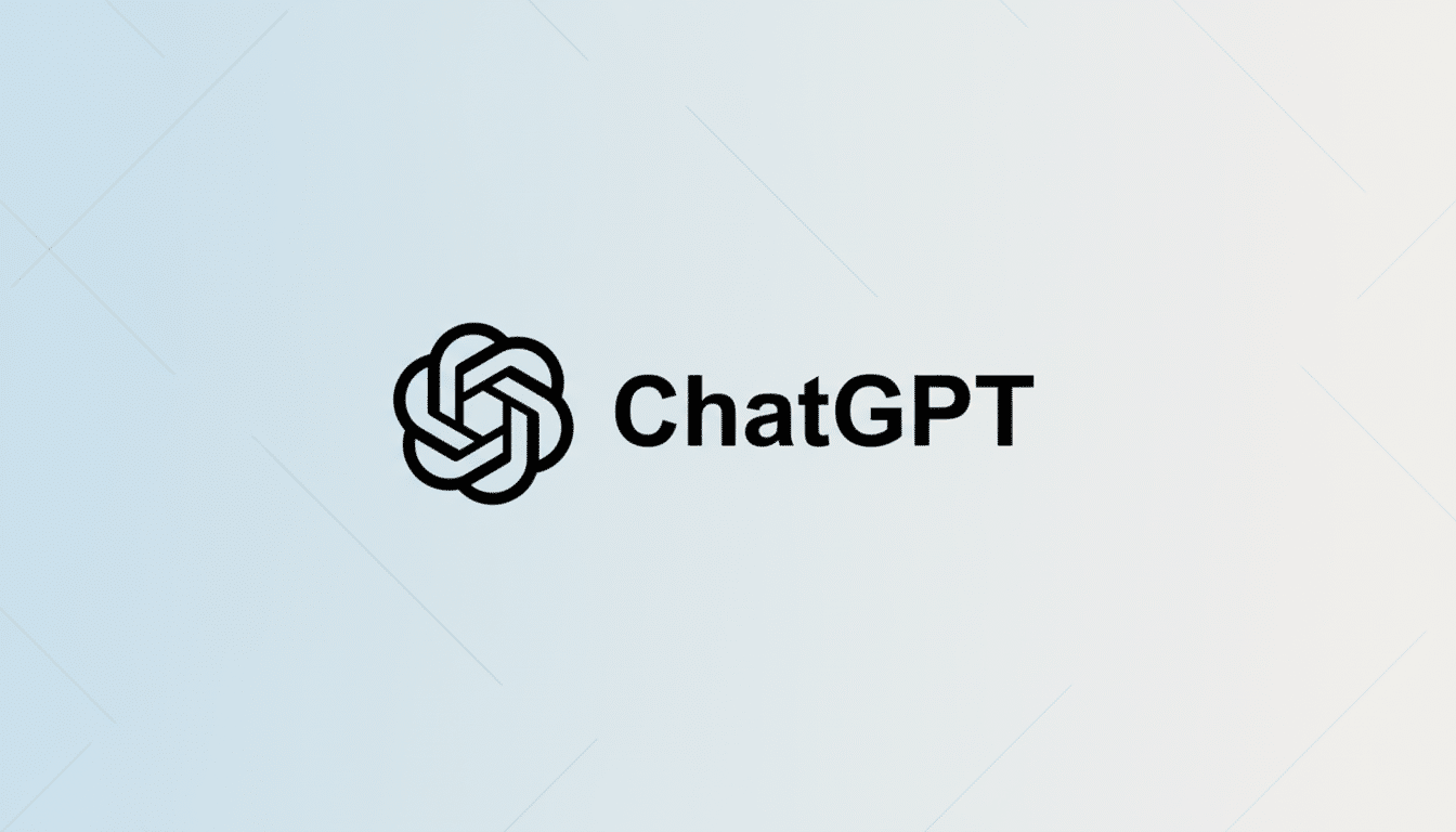 The ChatGPT logo, featuring a black stylized knot icon to the left of the word ChatGPT in black text, set against a professional light blue and white gradient background with subtle geometric patterns.