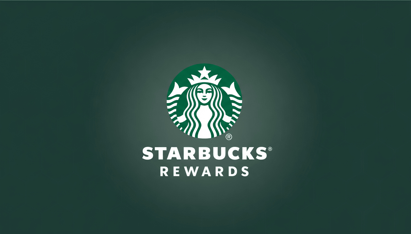 The Starbucks Rewards logo, featuring the iconic green and white siren emblem above the words STARBUCKS® REWARDS in white, all set against a dark green background with a subtle gradient.