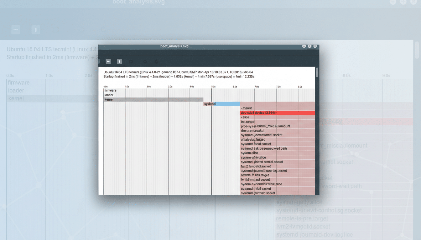 systemd-analyze boot chart highlighting Linux startup delays measured in seconds