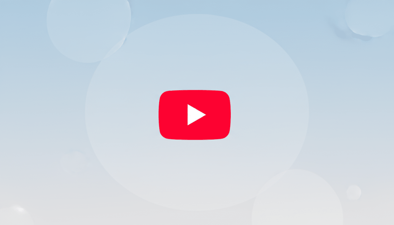 The YouTube logo, a red rectangle with a white play button, centered on a light blue background with subtle circular patterns.