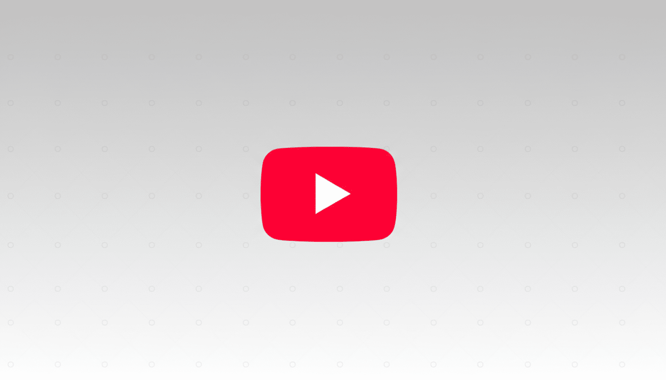 The YouTube logo, a red rectangle with a white play icon, centered on a professional flat design background with soft gray gradients and subtle circular patterns.