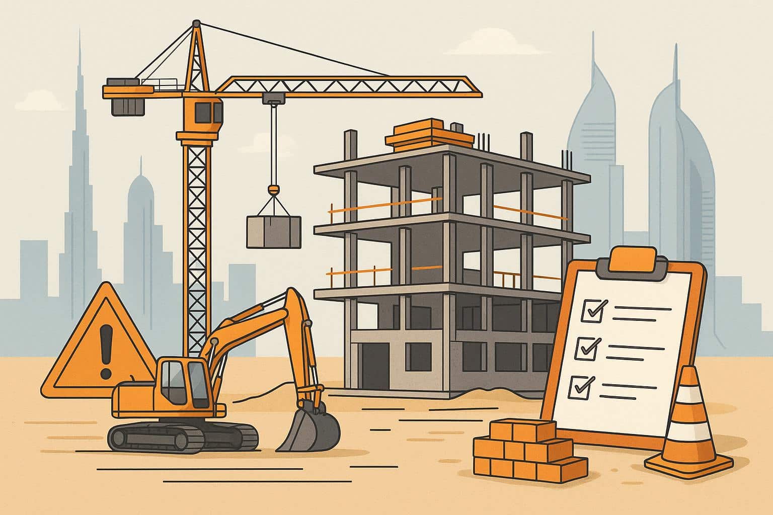 UAE construction site showcasing compliance with updated building regulations and safety standards