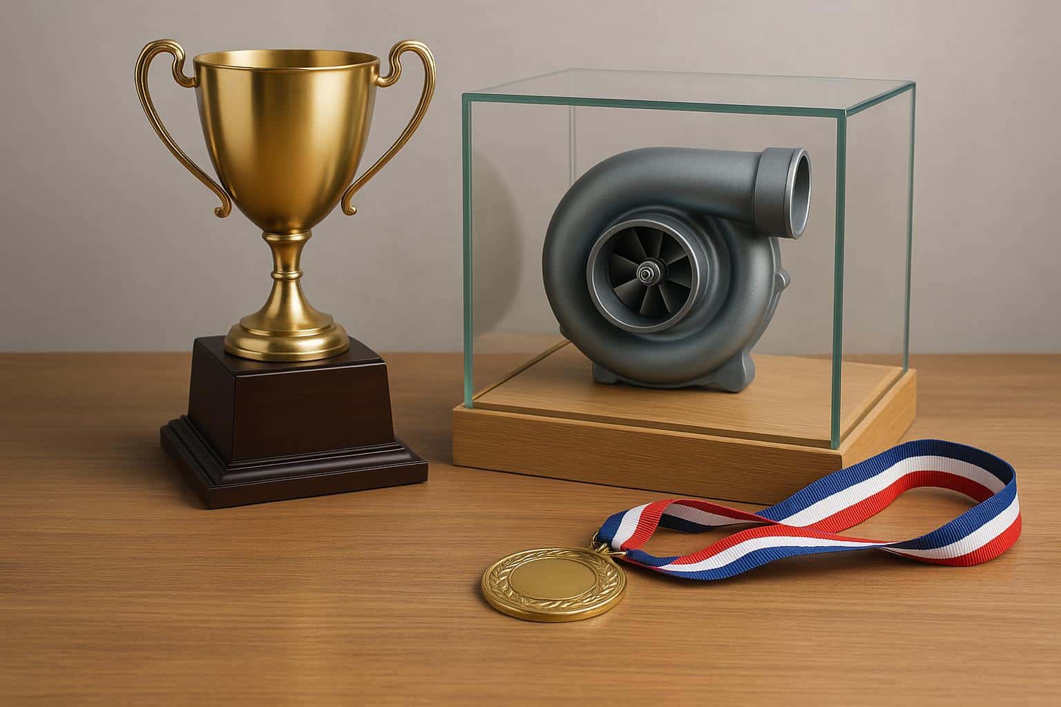 Trophy display with creative awards representing innovative ways to honor competition success