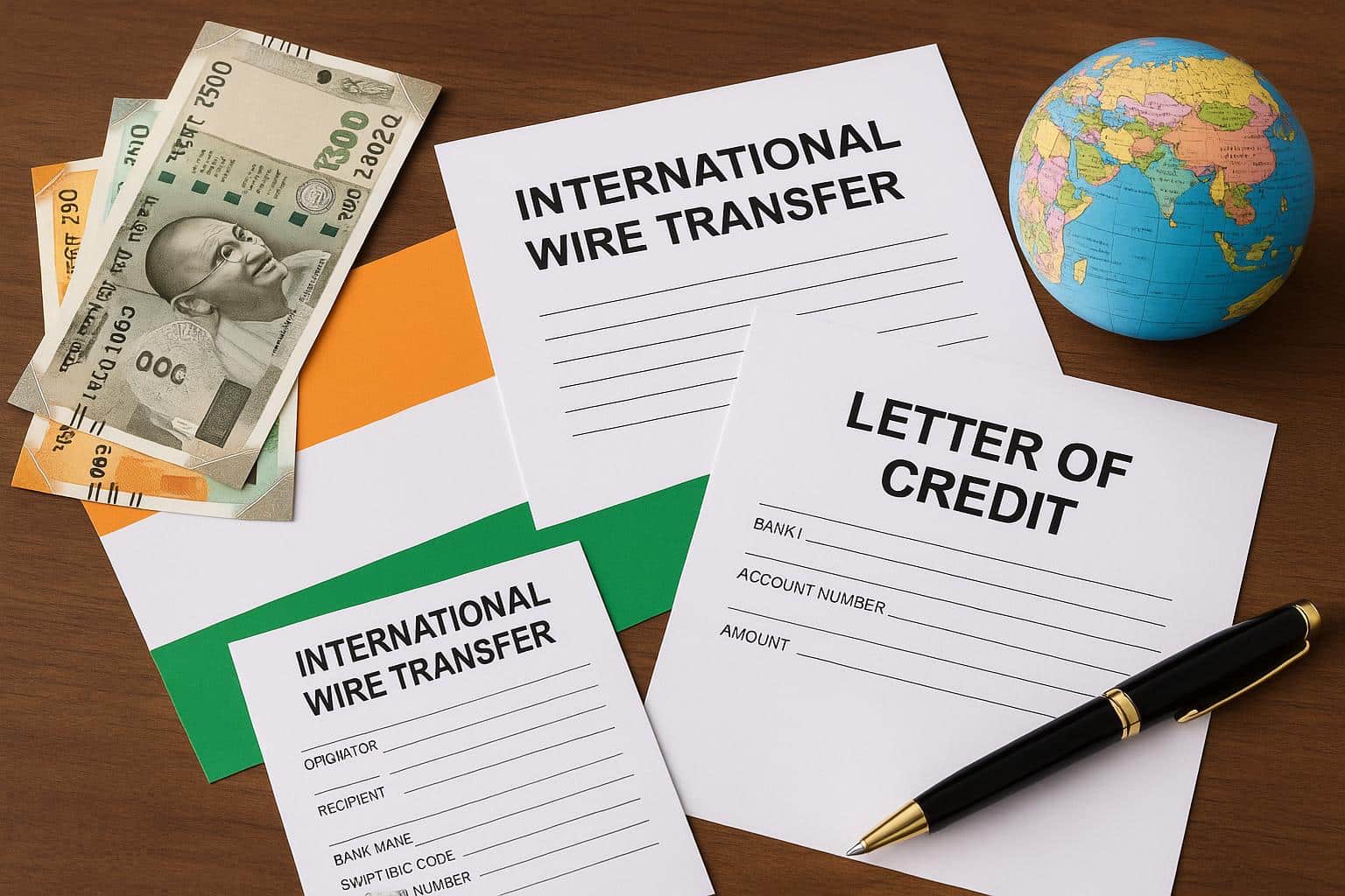 Various import payment methods in India including letter of credit and wire transfer concepts