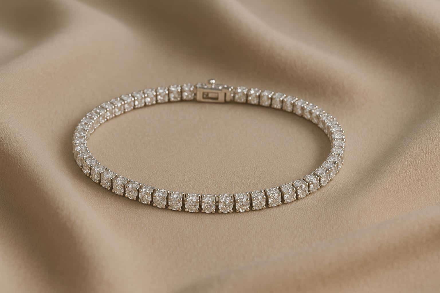 Close-up of an elegant diamond tennis bracelet showcasing versatile, timeless jewelry style
