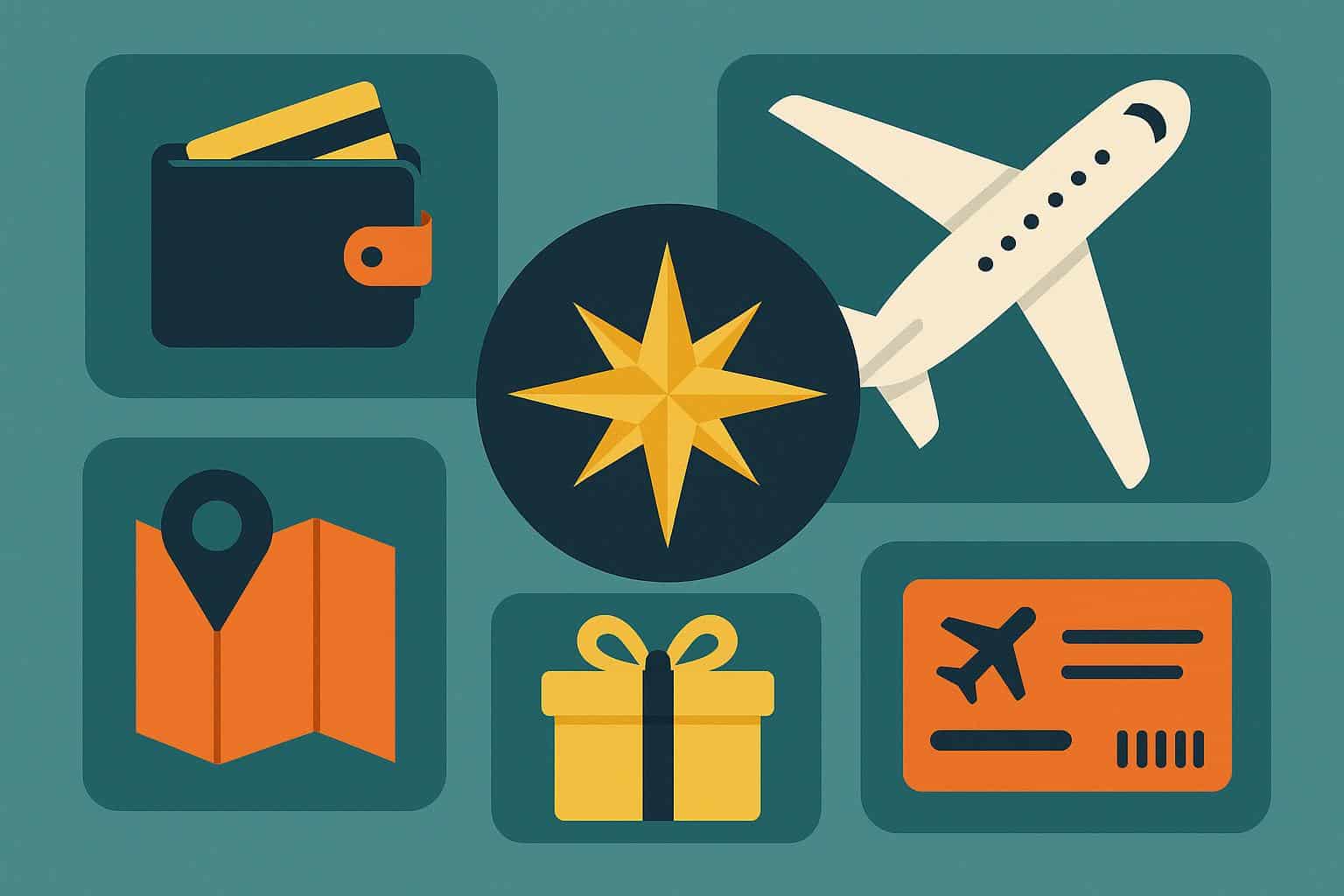 Travel rewards credit cards, passport, and luggage representing top travel subscription benefits