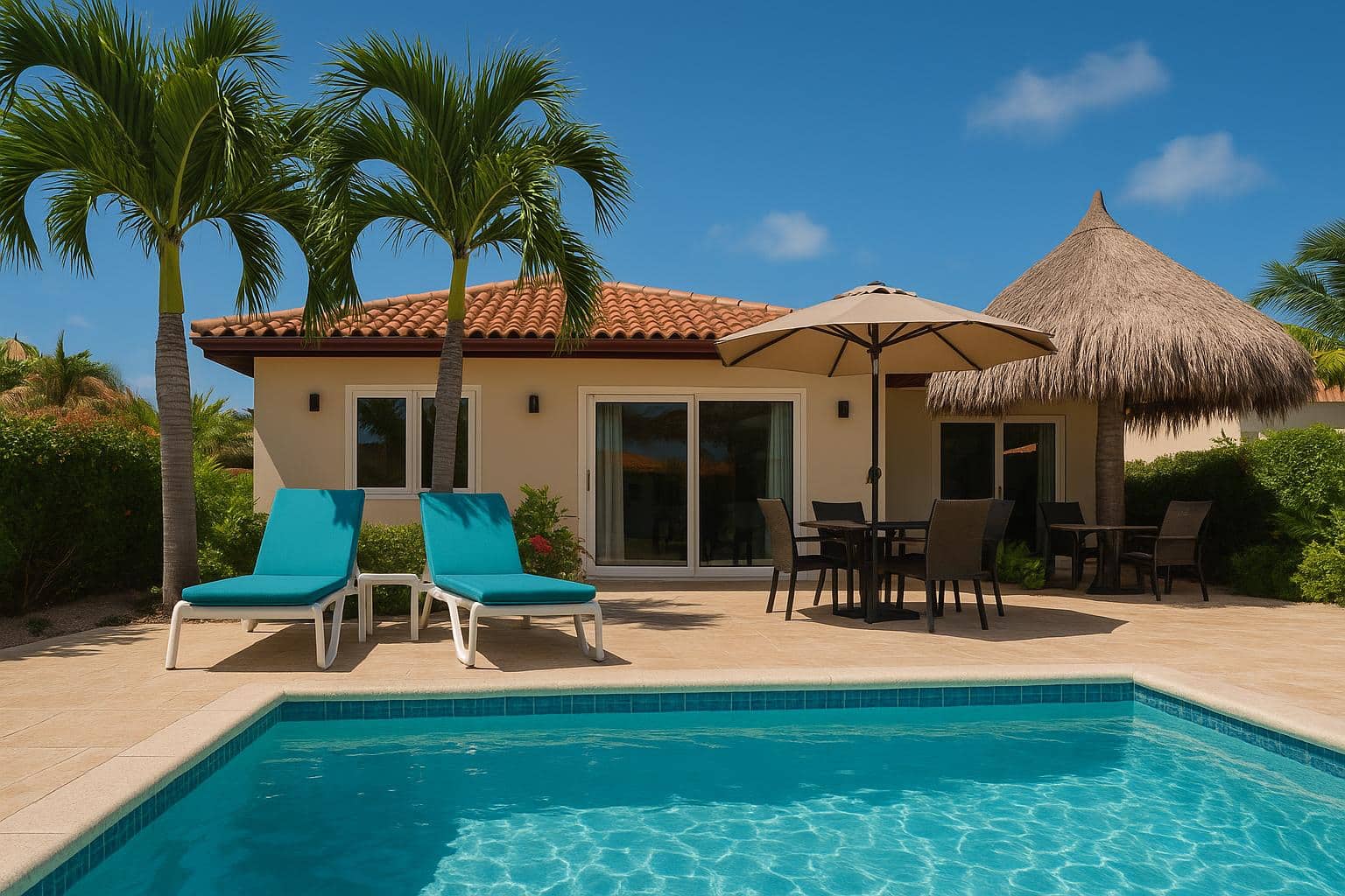 Beachfront Aruba vacation rental with ocean view, highlighting direct booking from property owners