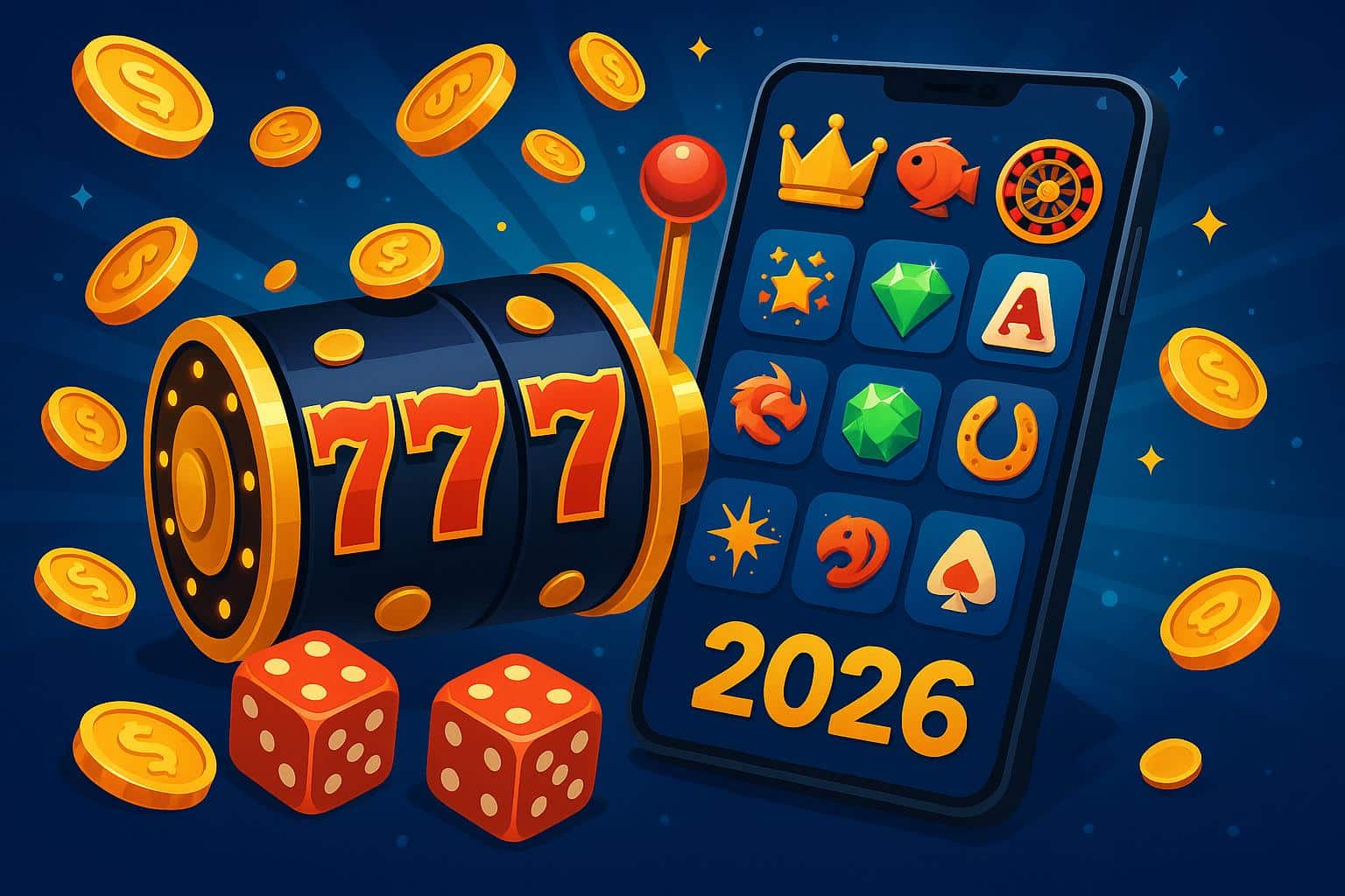VBlink 777 and Juwa game logos with popular casino game icons promoting top games for 2026