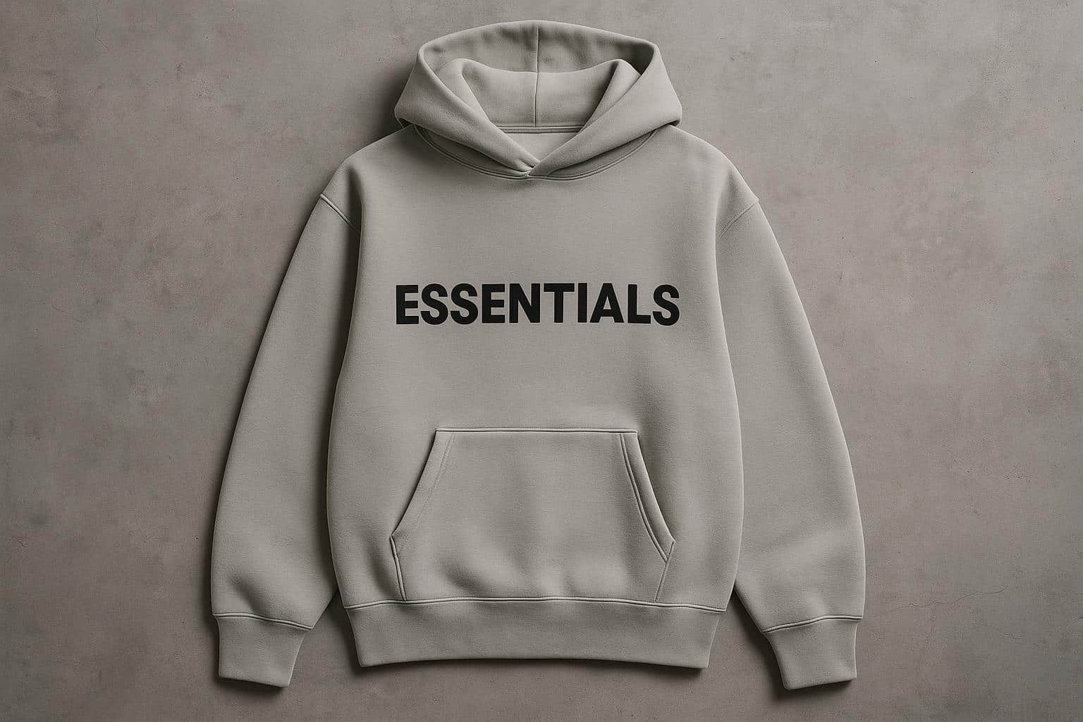 Gray Essentials hoodie displayed on a minimalist background highlighting comfort and streetwear style