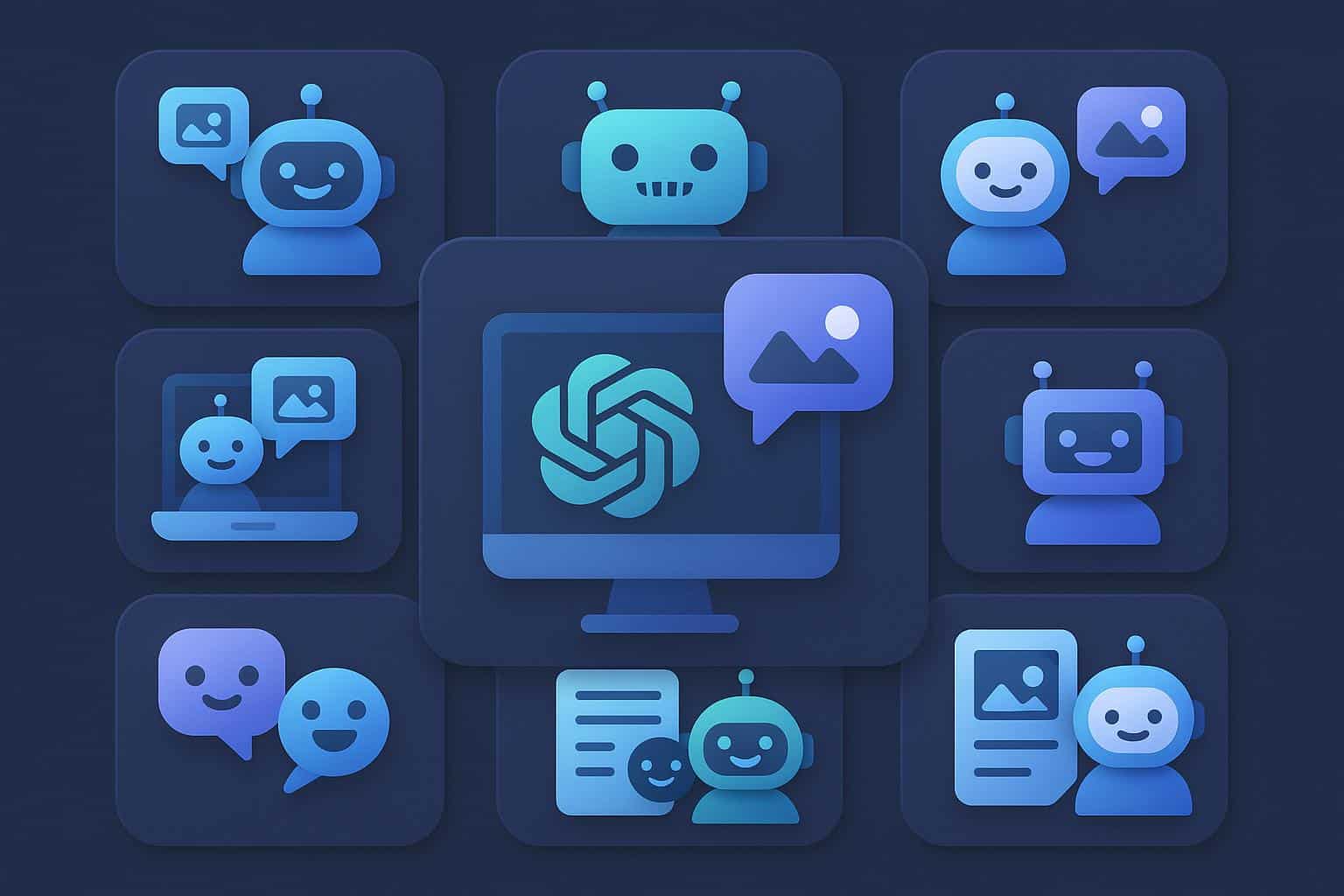 Collage of leading chat-based AI image tools powered by GPT for creative and business solutions