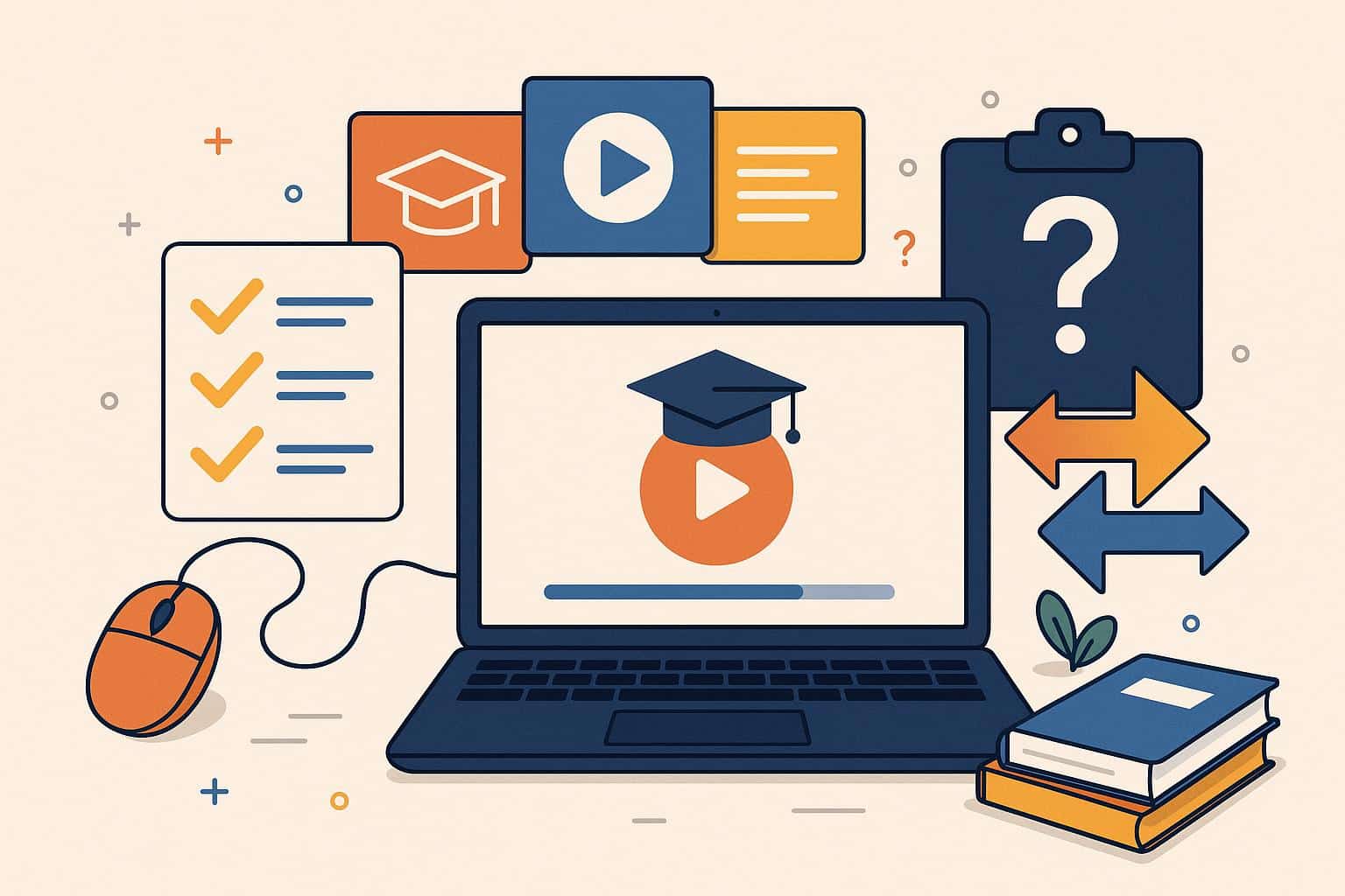 Laptop with educational icons representing top online learning platforms selection tips