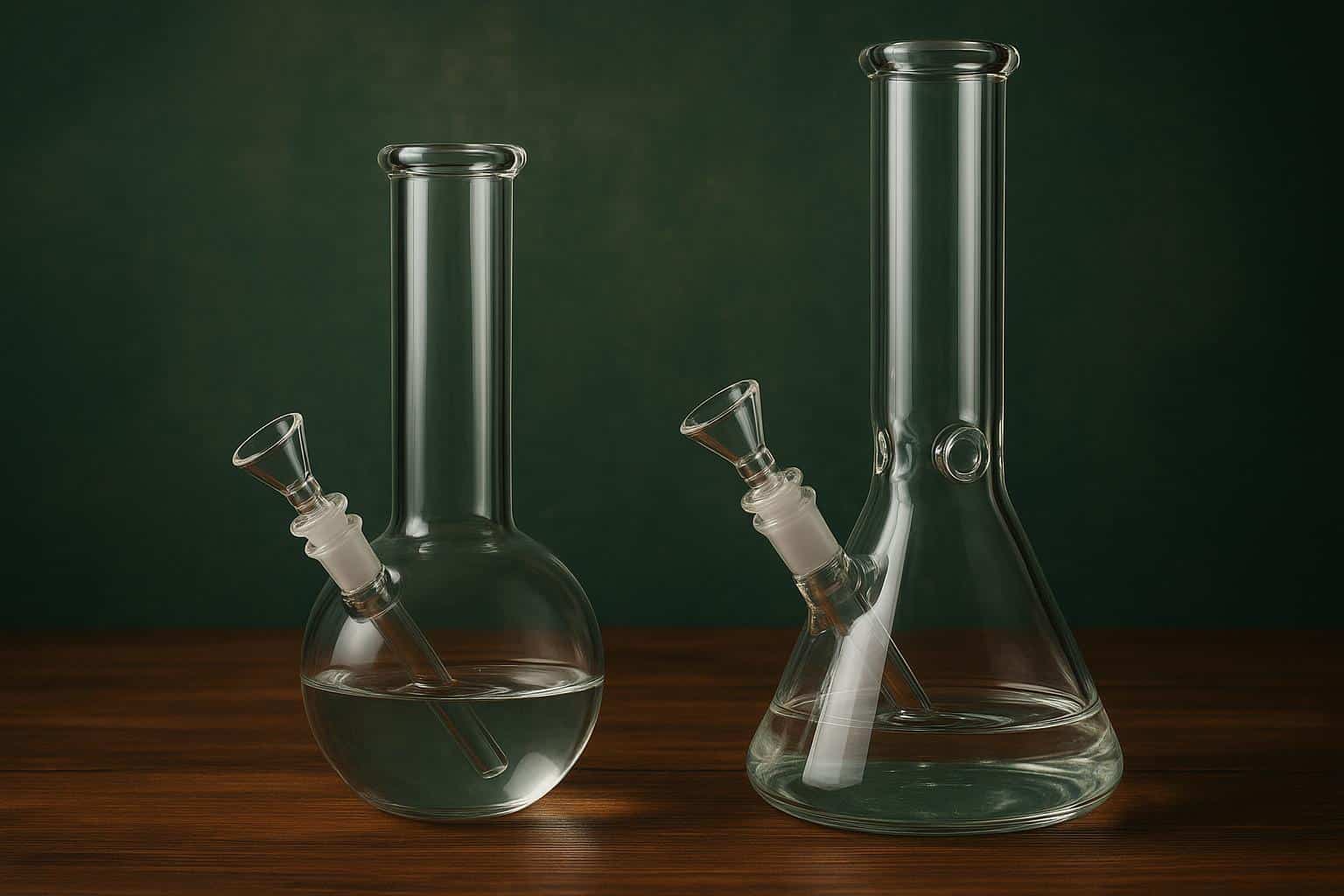 Round-bottom bong and beaker base bong side by side highlighting shape differences