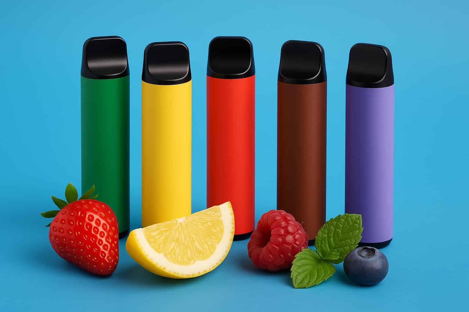 Assorted Fifty Bar disposable vape flavors arranged for flavor selection and comparison