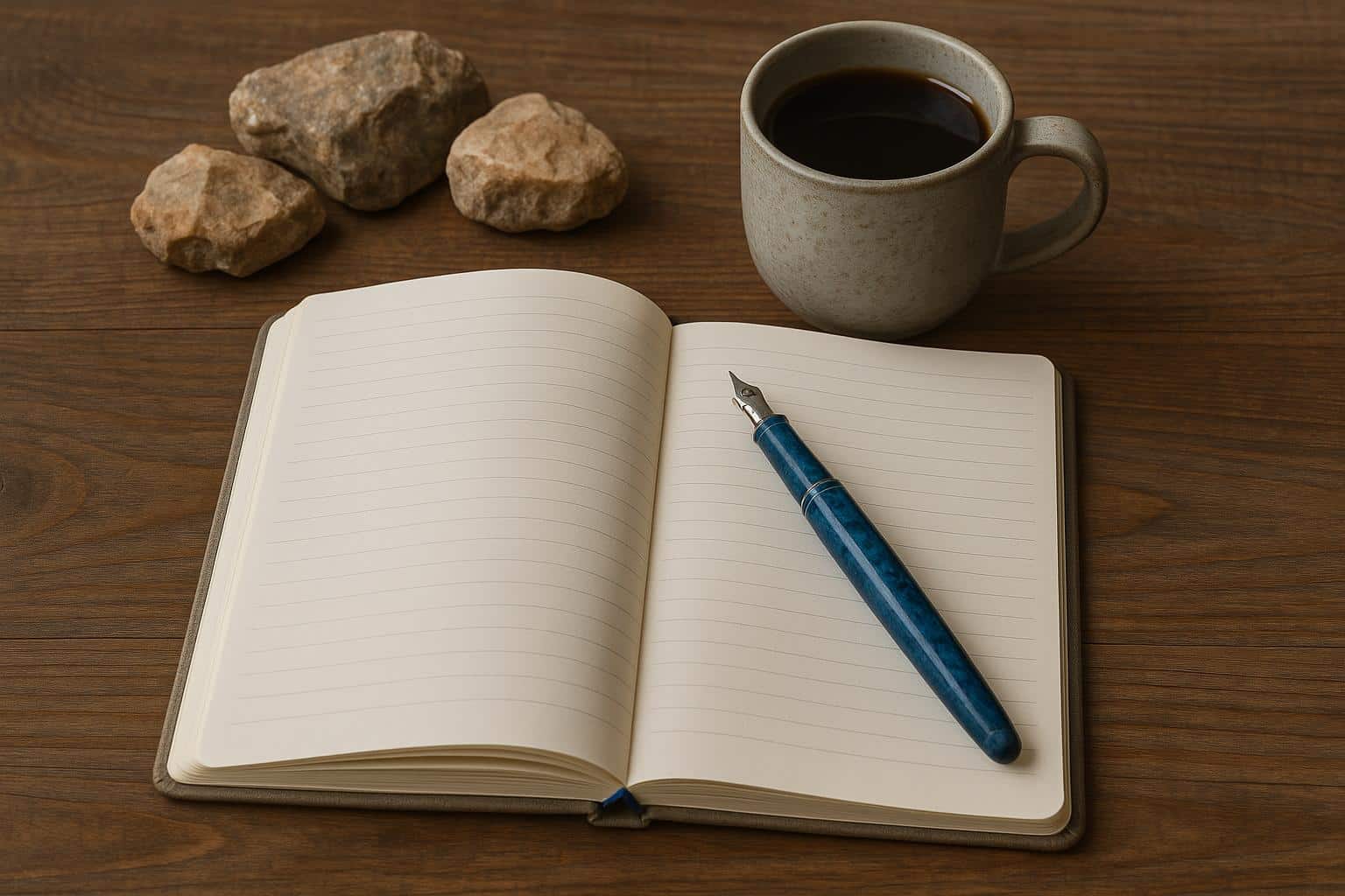 Open notebook with pen and blooming flowers symbolizing healing through therapeutic storytelling