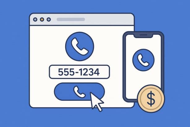 Browser interface displaying a phone call feature with call button and phone number entry field