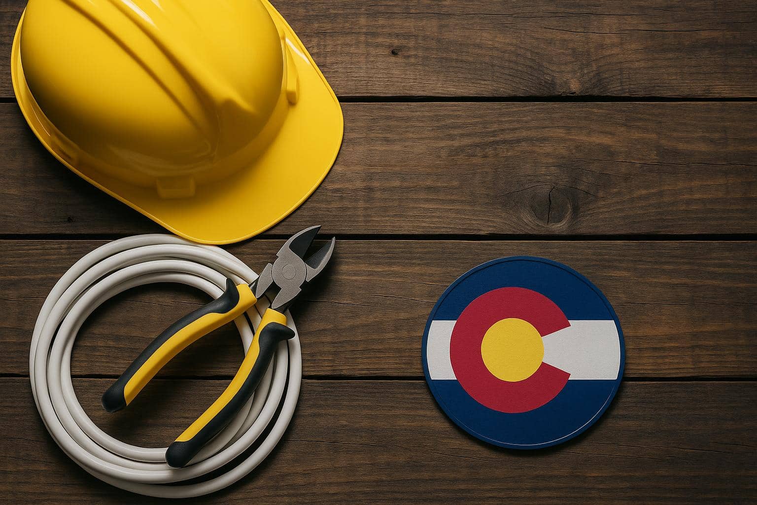 Journeyman electrician working on electrical panel in Colorado with tools and safety gear