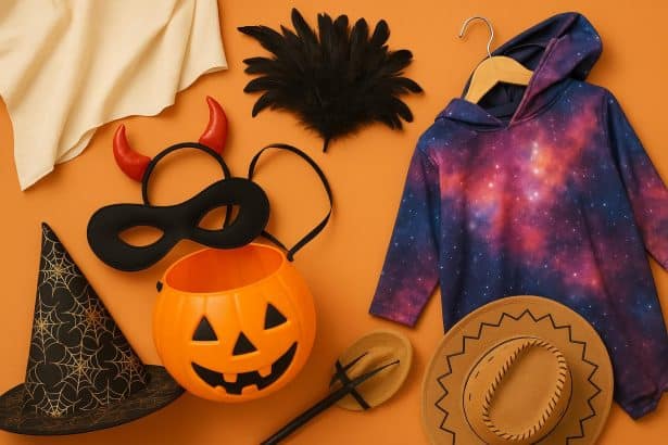 Creative costume accessories and unique outfit elements displayed for last minute Halloween shopping