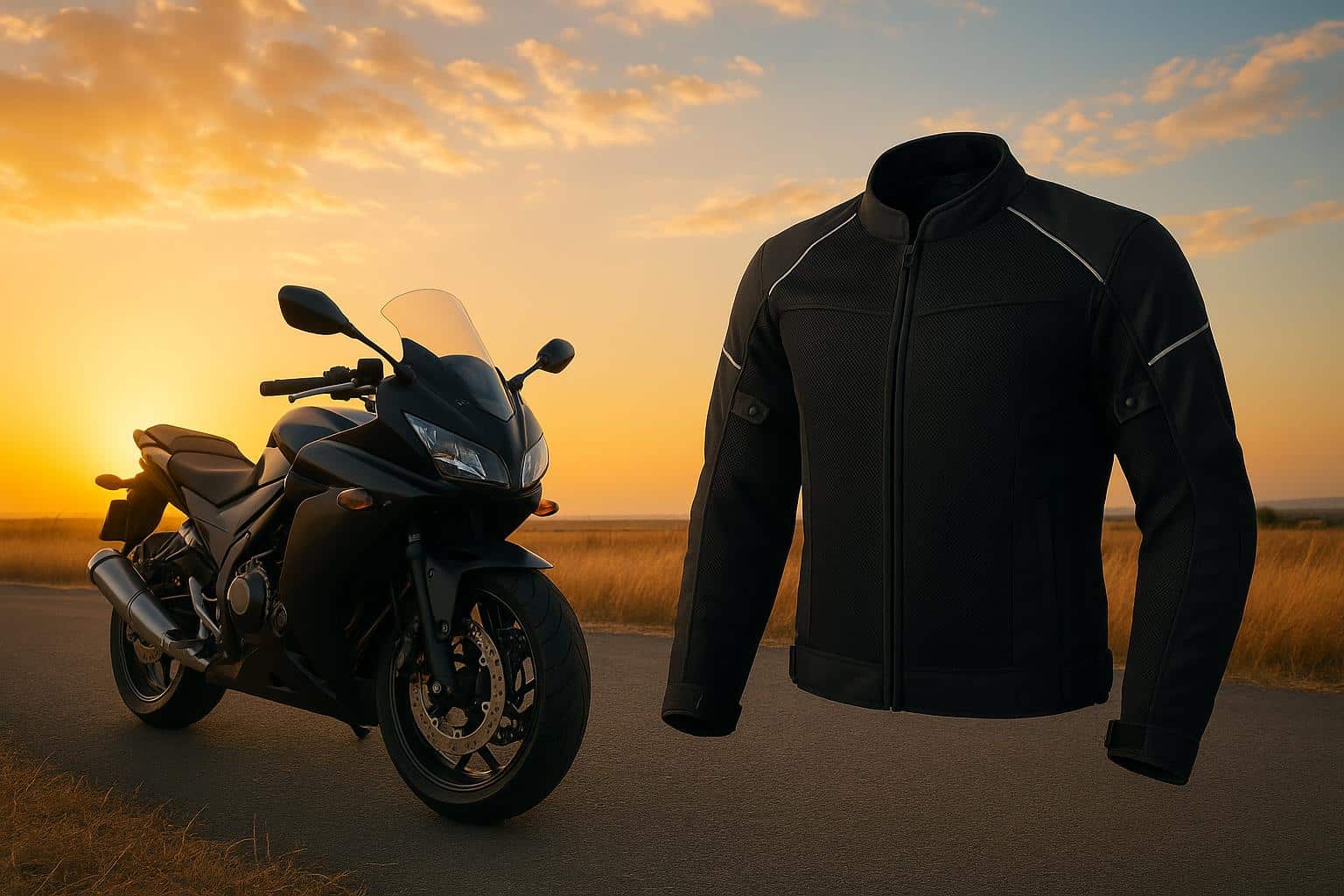 Motorcyclist wearing a summer motorcycle jacket riding on a sunny day