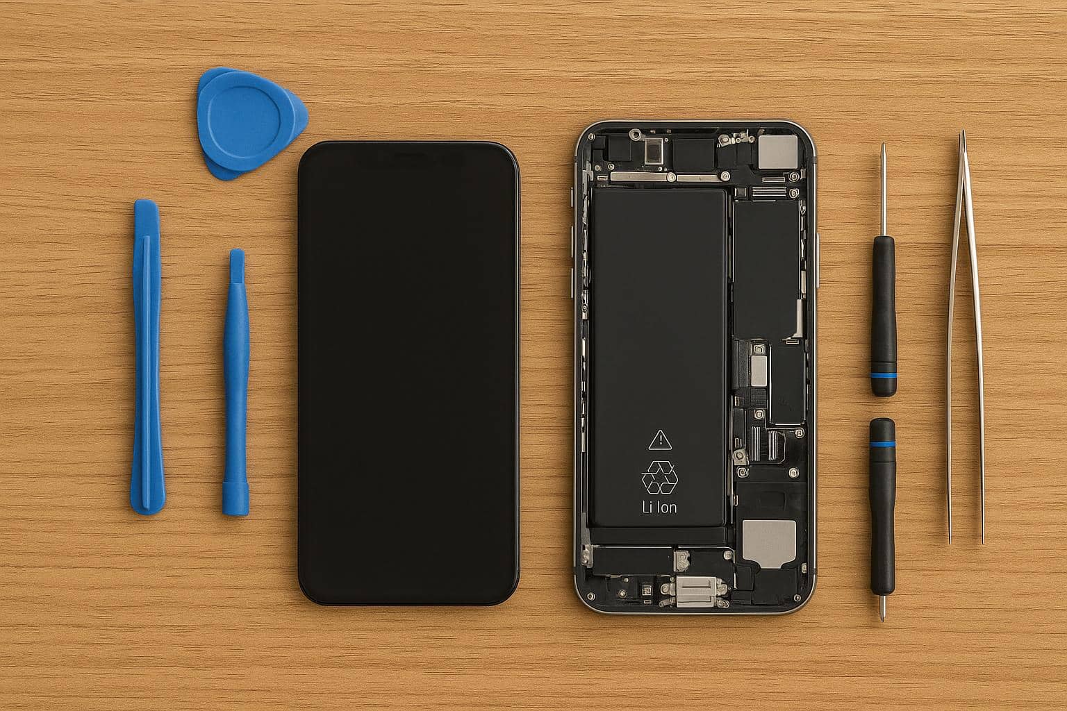iPhone repair technician fixing smartphone with professional tools in certified service center