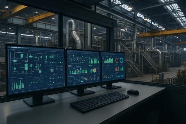 Industrial control systems network with data flow highlighting operational technology security risks